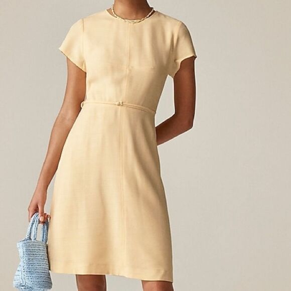 J Crew Tall Mathilde Cap Sleeve Dress in Luster Canvas Sz 10T in Sweet Meringue - Picture 1 of 8
